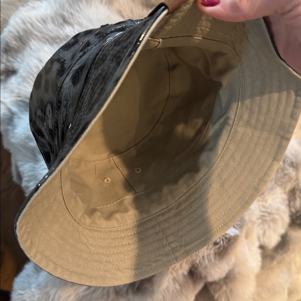 C.C Shiny Leopard Bucket Hat - Black Gray rain cap or reversible tan hat. - Picture 6 of 7